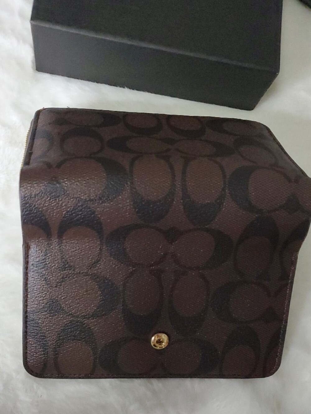 Coach Brown Signature Compact Wallet with Gold Accent - Picture 6 of 9